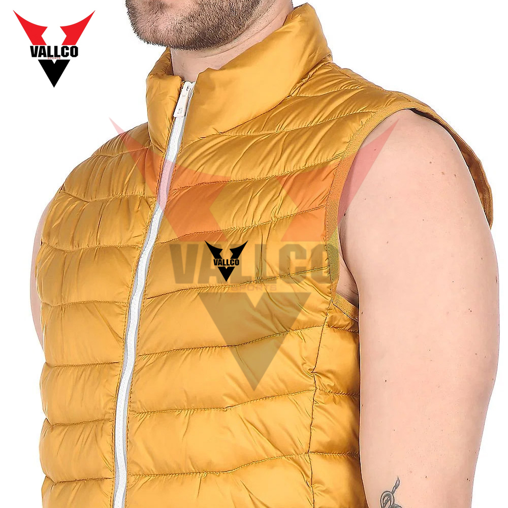  With Reasonable Price Outer Wear Men Mustard Stand Collar Sleeveless Solid Puffer Jacket - view 6