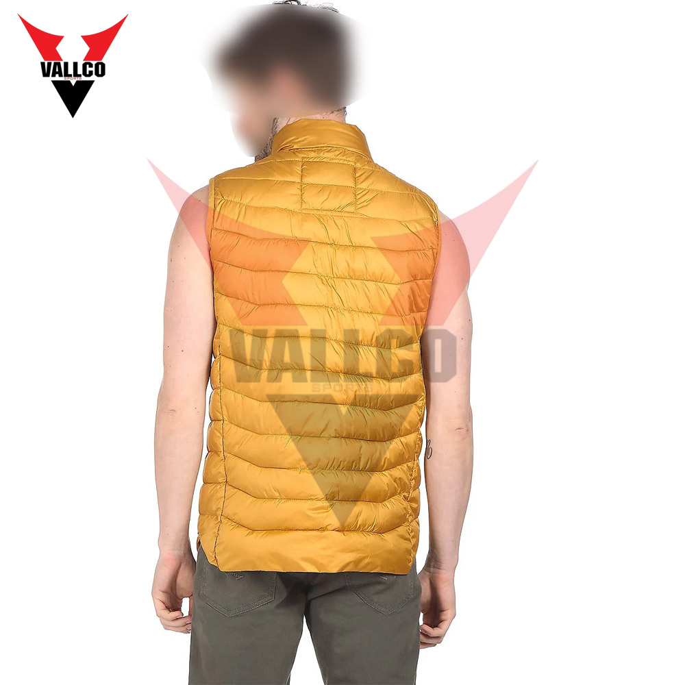  With Reasonable Price Outer Wear Men Mustard Stand Collar Sleeveless Solid Puffer Jacket - view 13