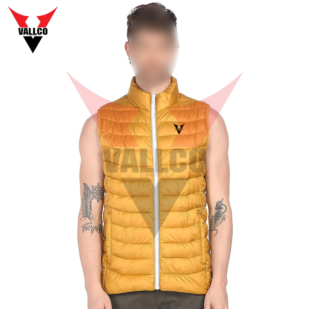  With Reasonable Price Outer Wear Men Mustard Stand Collar Sleeveless Solid Puffer Jacket - view 14