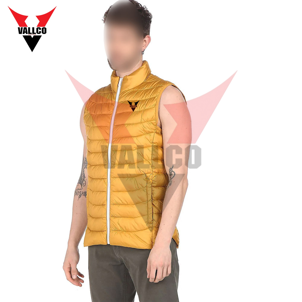  With Reasonable Price Outer Wear Men Mustard Stand Collar Sleeveless Solid Puffer Jacket - view 15