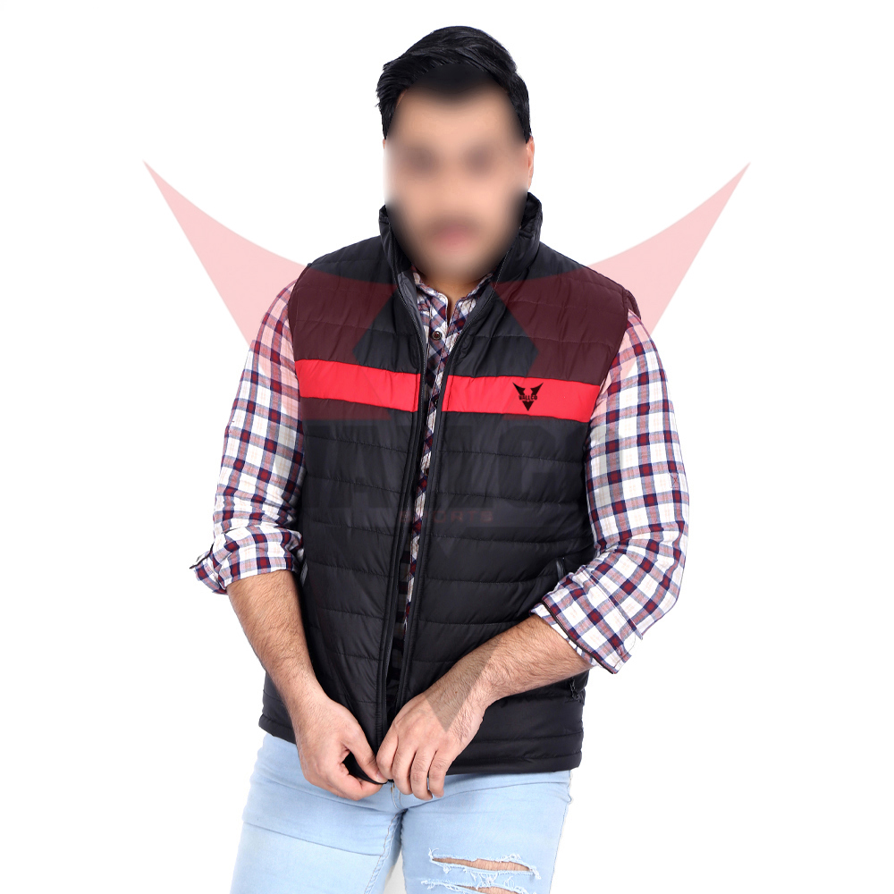 Black Red Contrast Color Hot Selling Fully Customized Made Men Winter Sleeveless Puffer Jackets