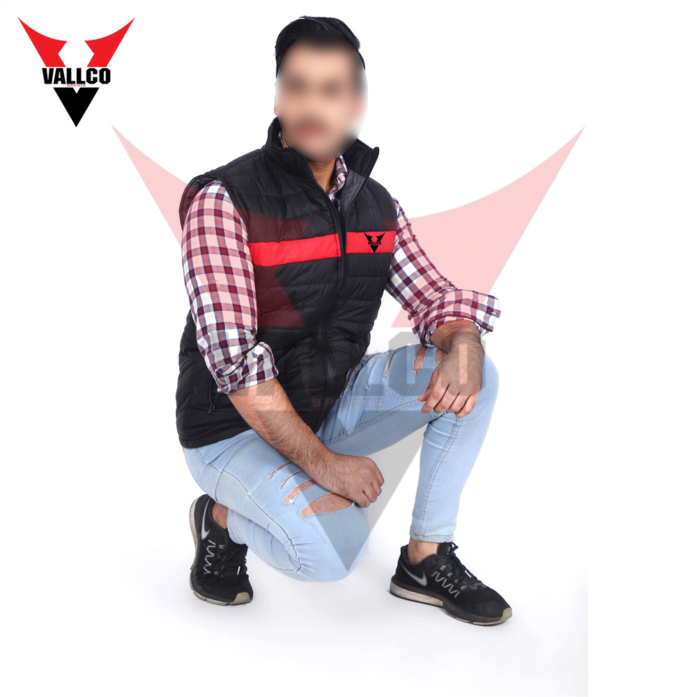Black Red Contrast Color Hot Selling Fully Customized Made Men Winter Sleeveless Puffer Jackets - view 4