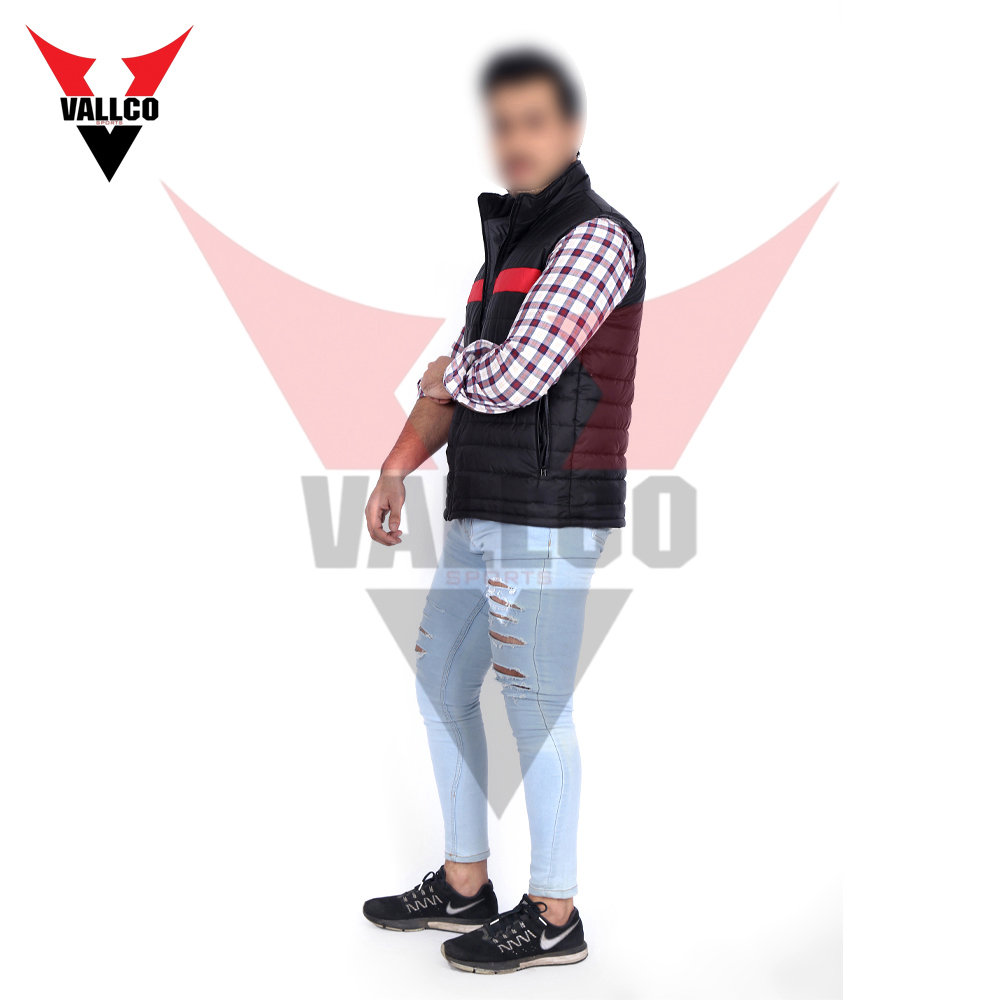 Black Red Contrast Color Hot Selling Fully Customized Made Men Winter Sleeveless Puffer Jackets - view 12