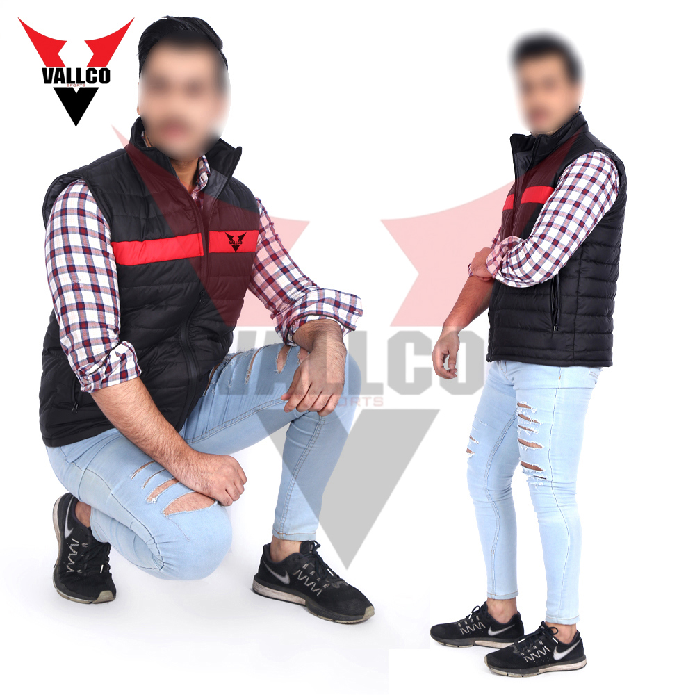 Black Red Contrast Color Hot Selling Fully Customized Made Men Winter Sleeveless Puffer Jackets - view 16