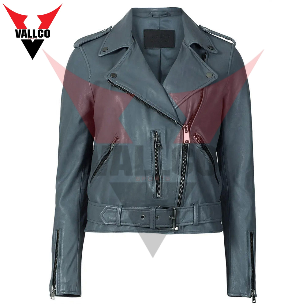 Dark Gray Color Comfortable Breathable Best Soft Fabric Customized Logo Print Women Leather Jackets  - view 3