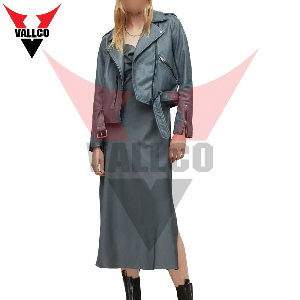 Dark Gray Color Comfortable Breathable Best Soft Fabric Customized Logo Print Women Leather Jackets  - view 5