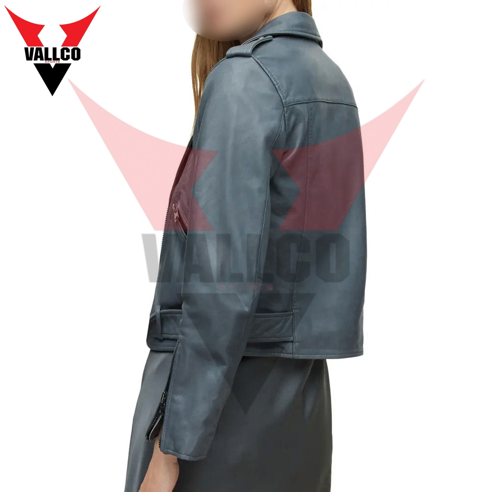 Dark Gray Color Comfortable Breathable Best Soft Fabric Customized Logo Print Women Leather Jackets  - view 7