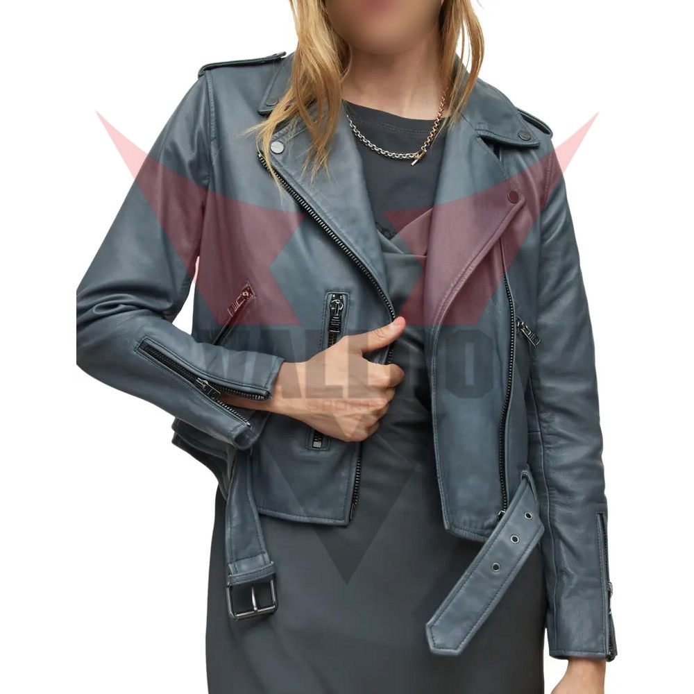 Dark Gray Color Comfortable Breathable Best Soft Fabric Customized Logo Print Women Leather Jackets  - view 11
