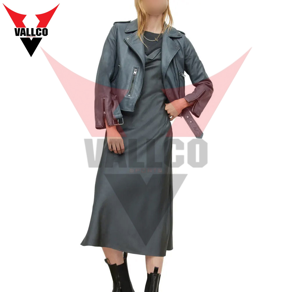 Dark Gray Color Comfortable Breathable Best Soft Fabric Customized Logo Print Women Leather Jackets  - view 12