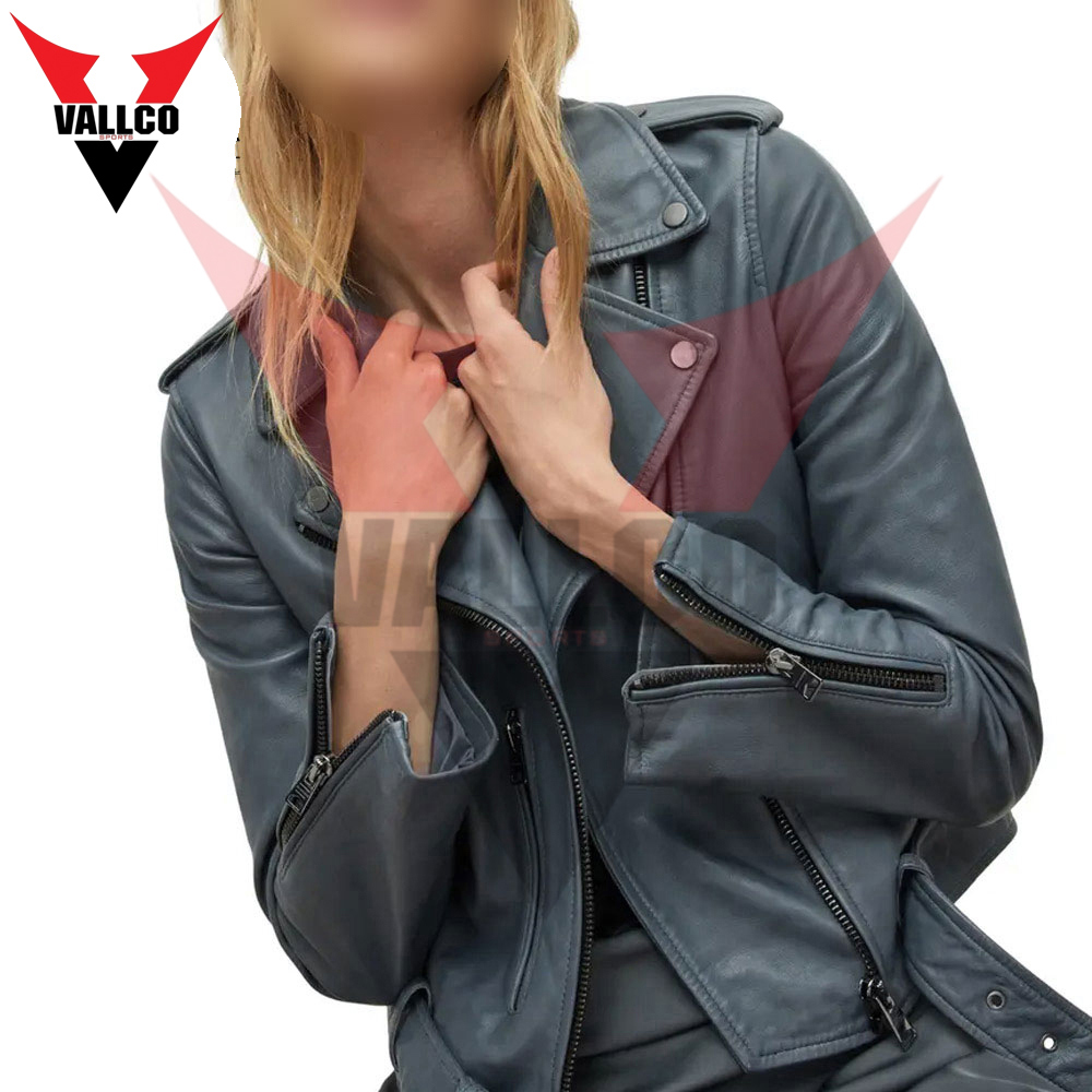 Dark Gray Color Comfortable Breathable Best Soft Fabric Customized Logo Print Women Leather Jackets  - view 13