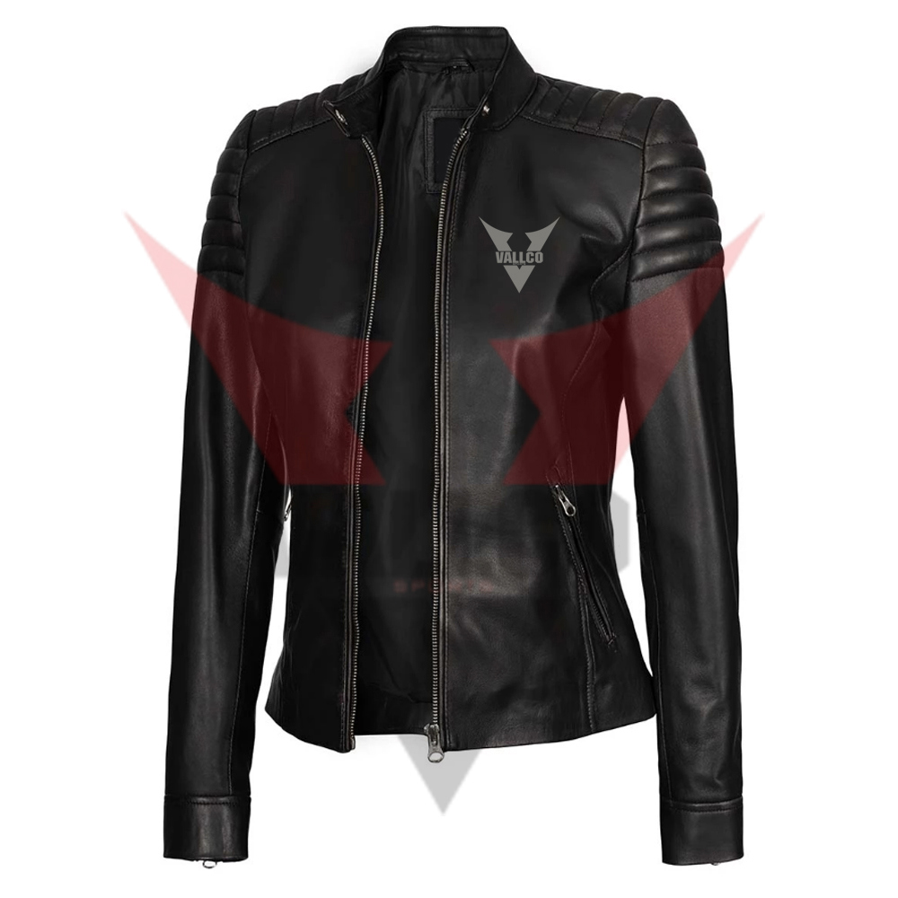  Unique Design Fully Customized Made Best Black Slim Fit Cafe Racer Women Leather Jacket
