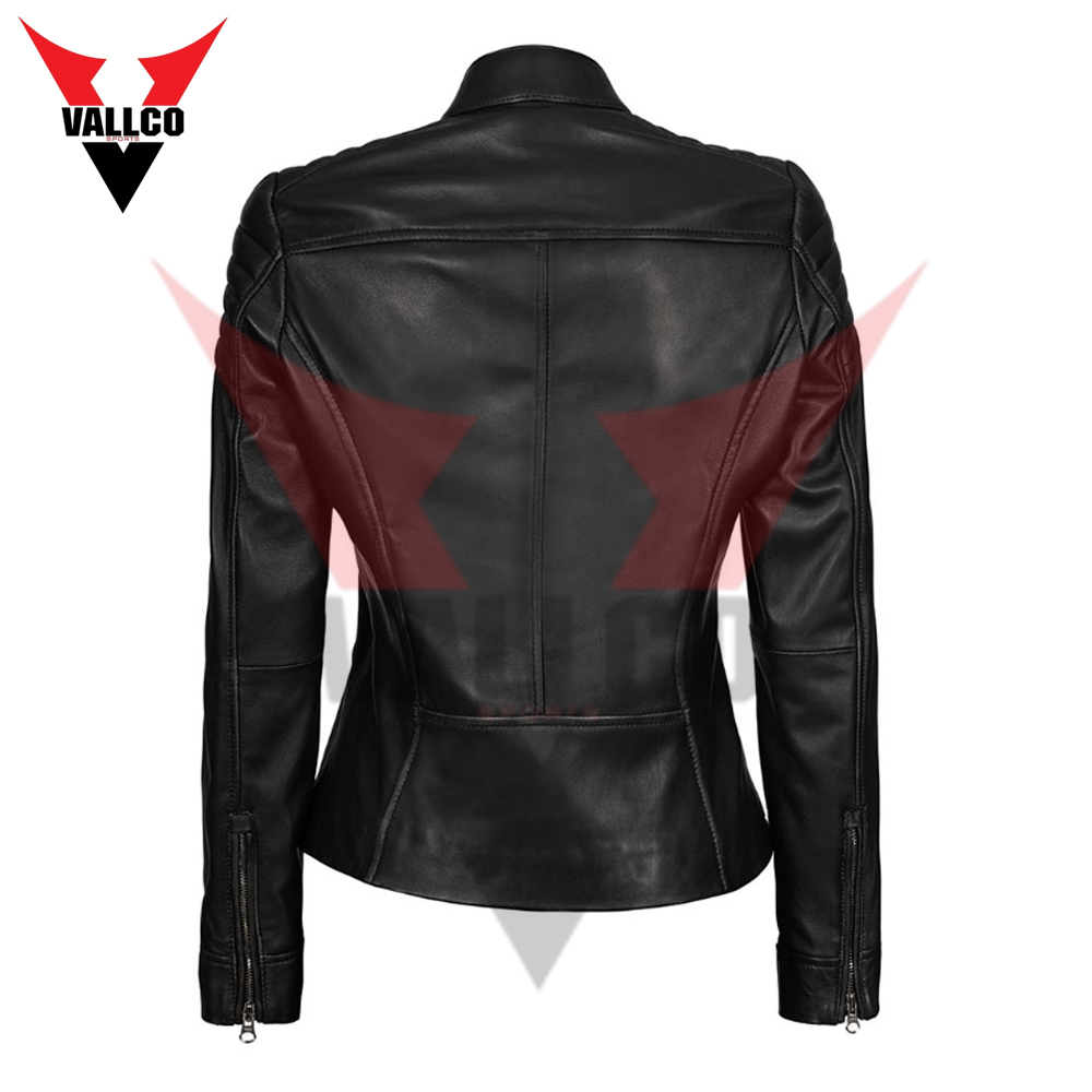  Unique Design Fully Customized Made Best Black Slim Fit Cafe Racer Women Leather Jacket - view 3