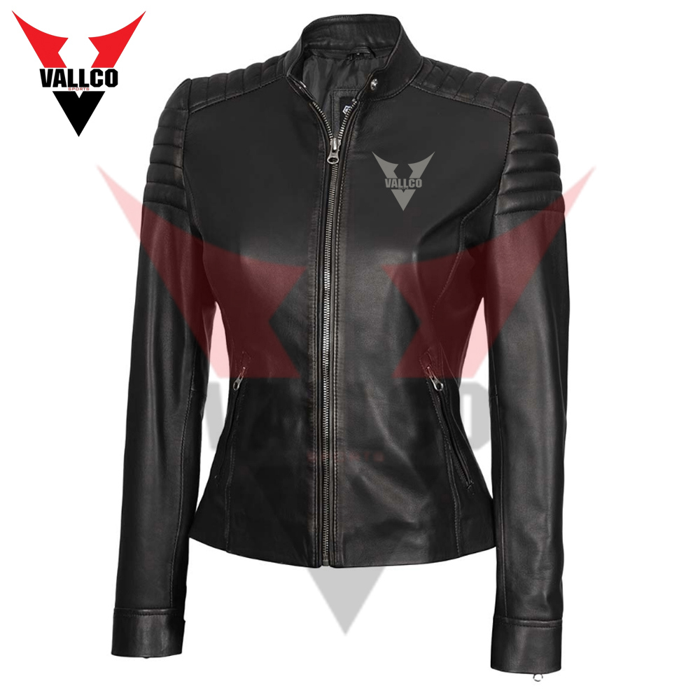  Unique Design Fully Customized Made Best Black Slim Fit Cafe Racer Women Leather Jacket - view 4
