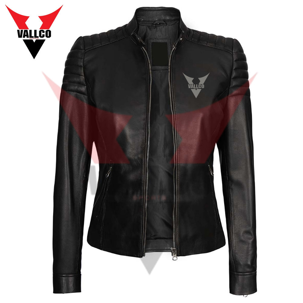  Unique Design Fully Customized Made Best Black Slim Fit Cafe Racer Women Leather Jacket - view 10