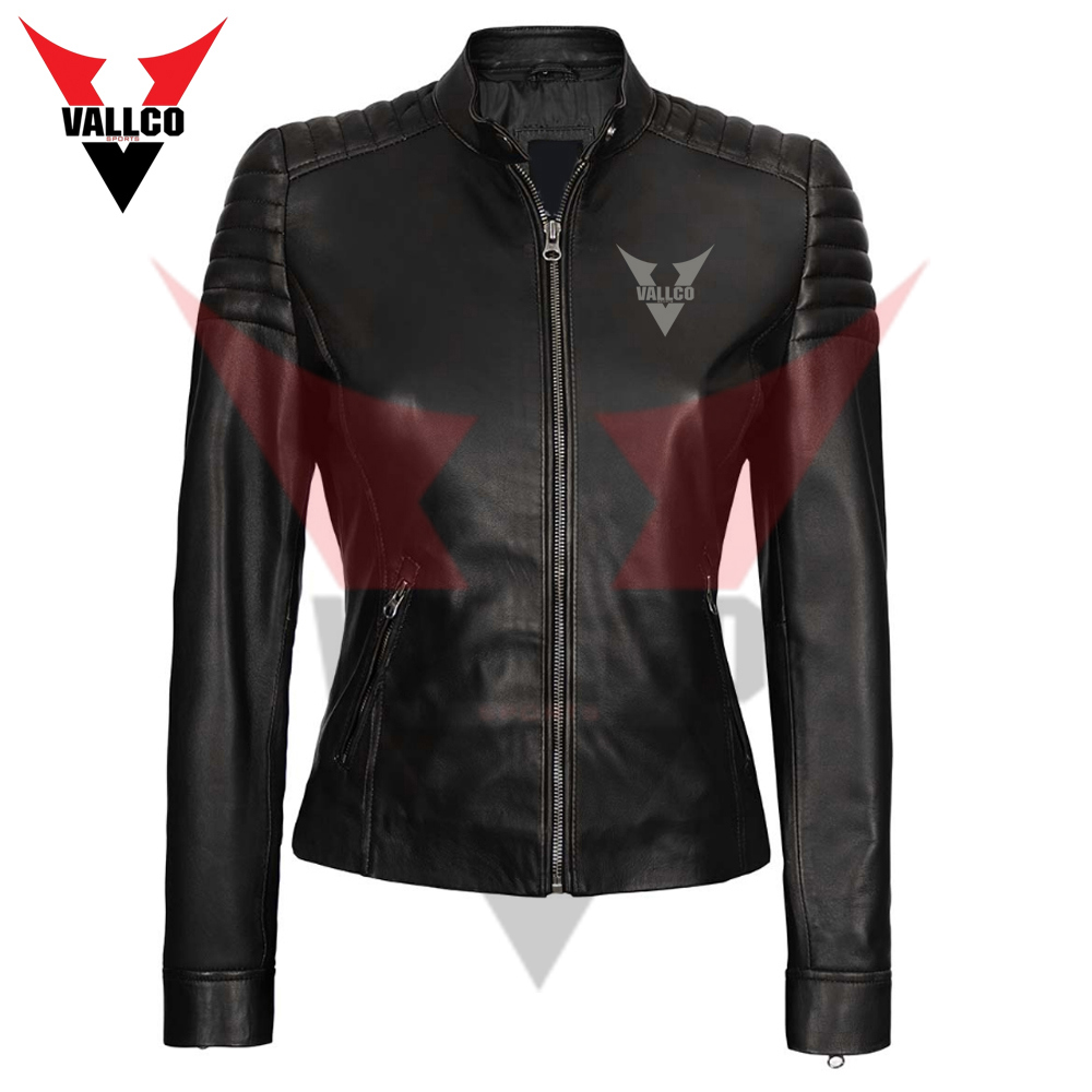  Unique Design Fully Customized Made Best Black Slim Fit Cafe Racer Women Leather Jacket - view 12