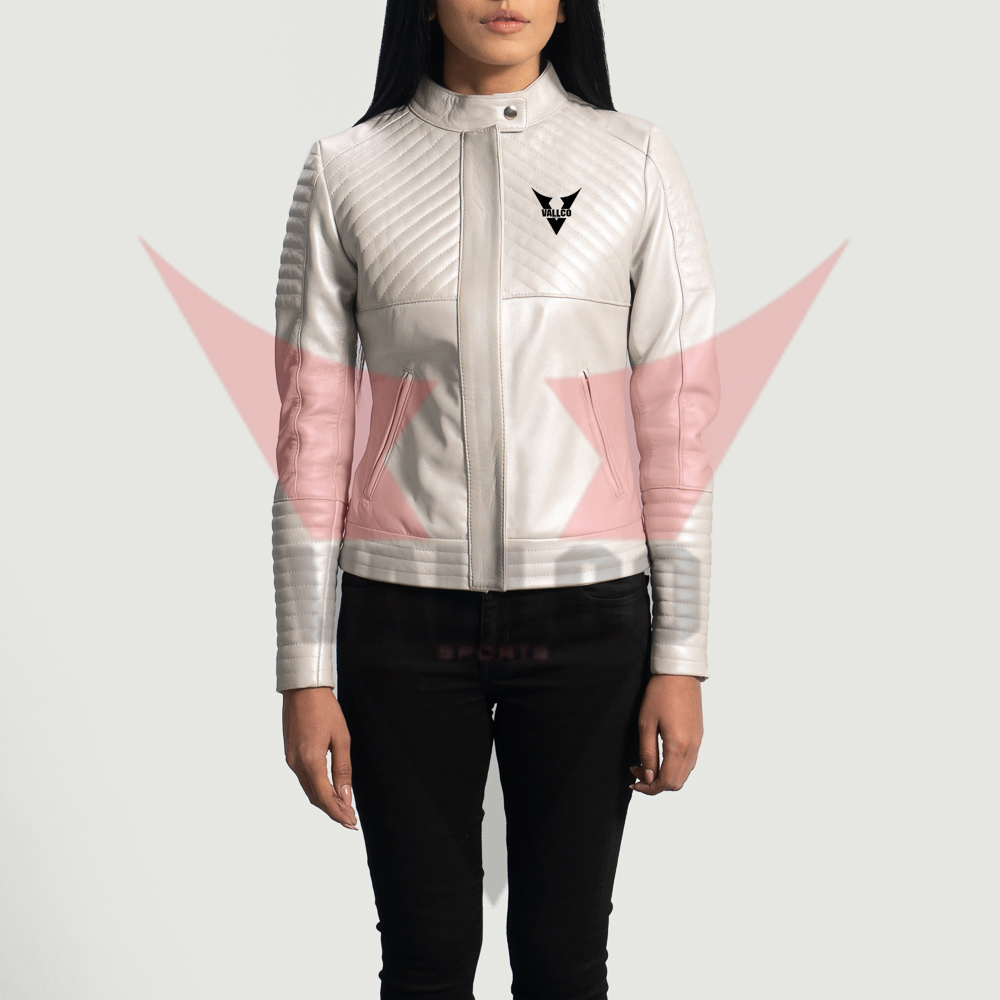 High Quality With Own Logo Best Supplier Women Wear Ice Maiden Silver Quilted Leather Biker Jacket