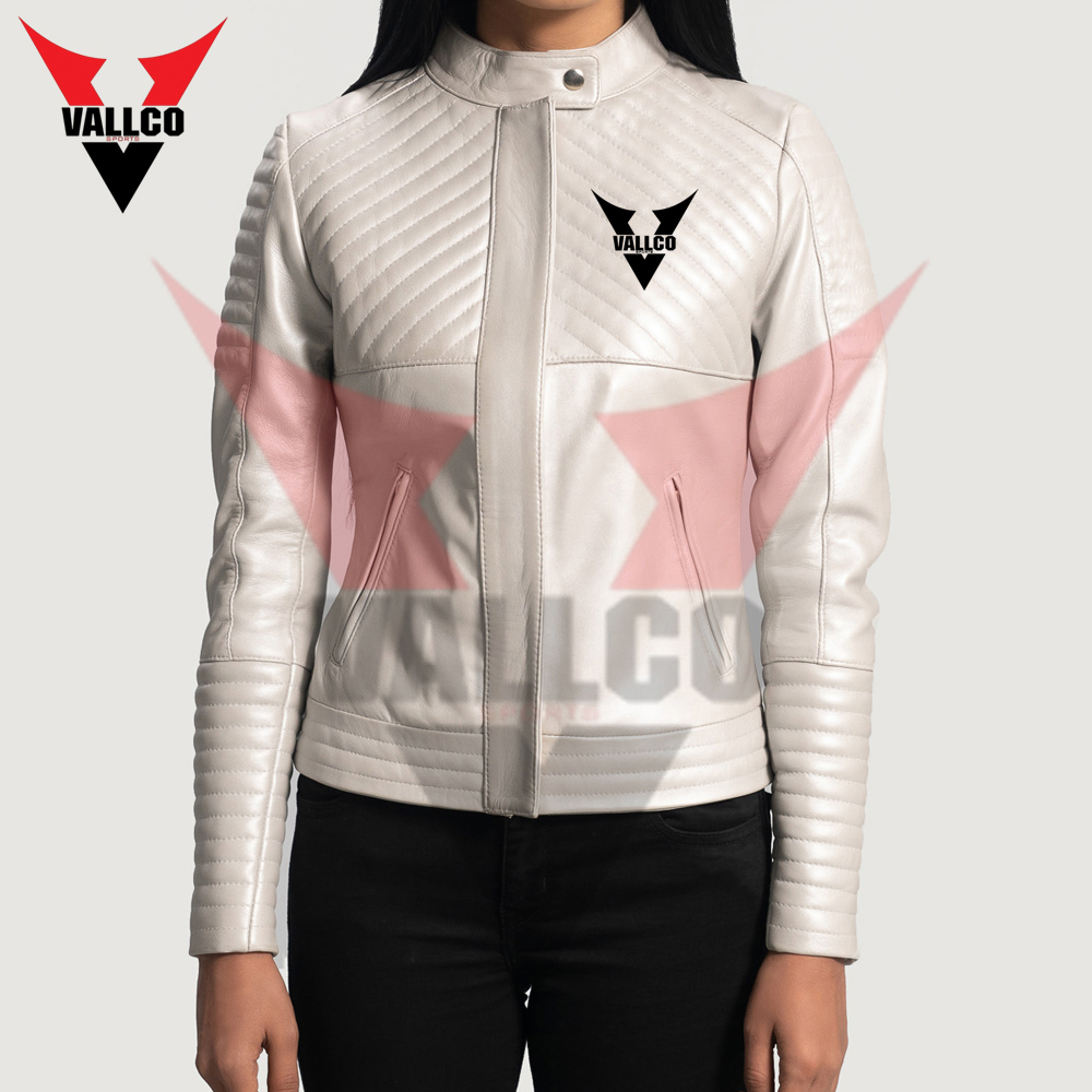 High Quality With Own Logo Best Supplier Women Wear Ice Maiden Silver Quilted Leather Biker Jacket - view 3