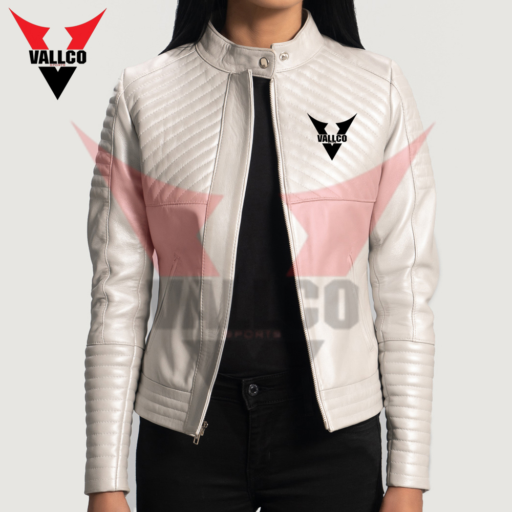 High Quality With Own Logo Best Supplier Women Wear Ice Maiden Silver Quilted Leather Biker Jacket - view 5