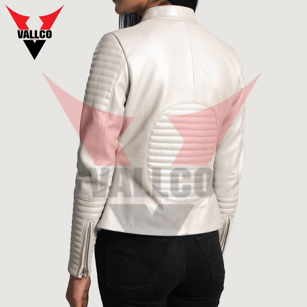 High Quality With Own Logo Best Supplier Women Wear Ice Maiden Silver Quilted Leather Biker Jacket - view 7