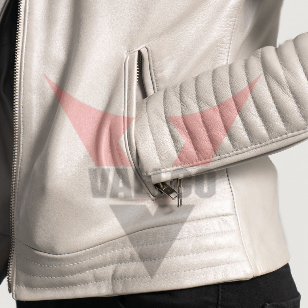 High Quality With Own Logo Best Supplier Women Wear Ice Maiden Silver Quilted Leather Biker Jacket - view 8