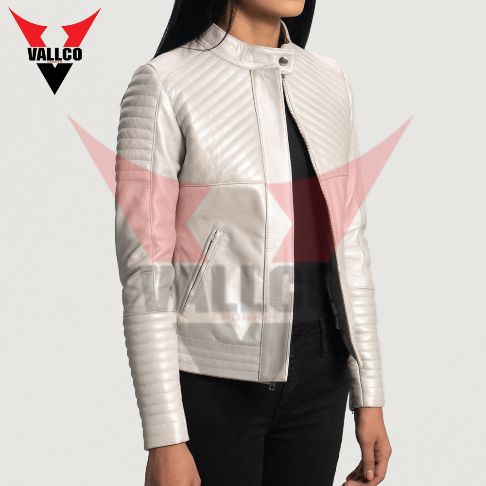 High Quality With Own Logo Best Supplier Women Wear Ice Maiden Silver Quilted Leather Biker Jacket - view 10