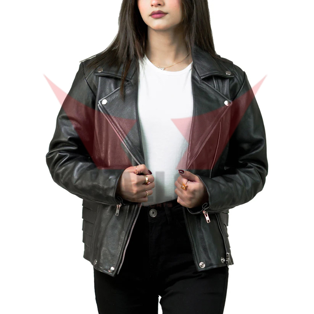 Black Color With Own Logo Best Supplier Fully Customized Made Women Winter Leather Jackets