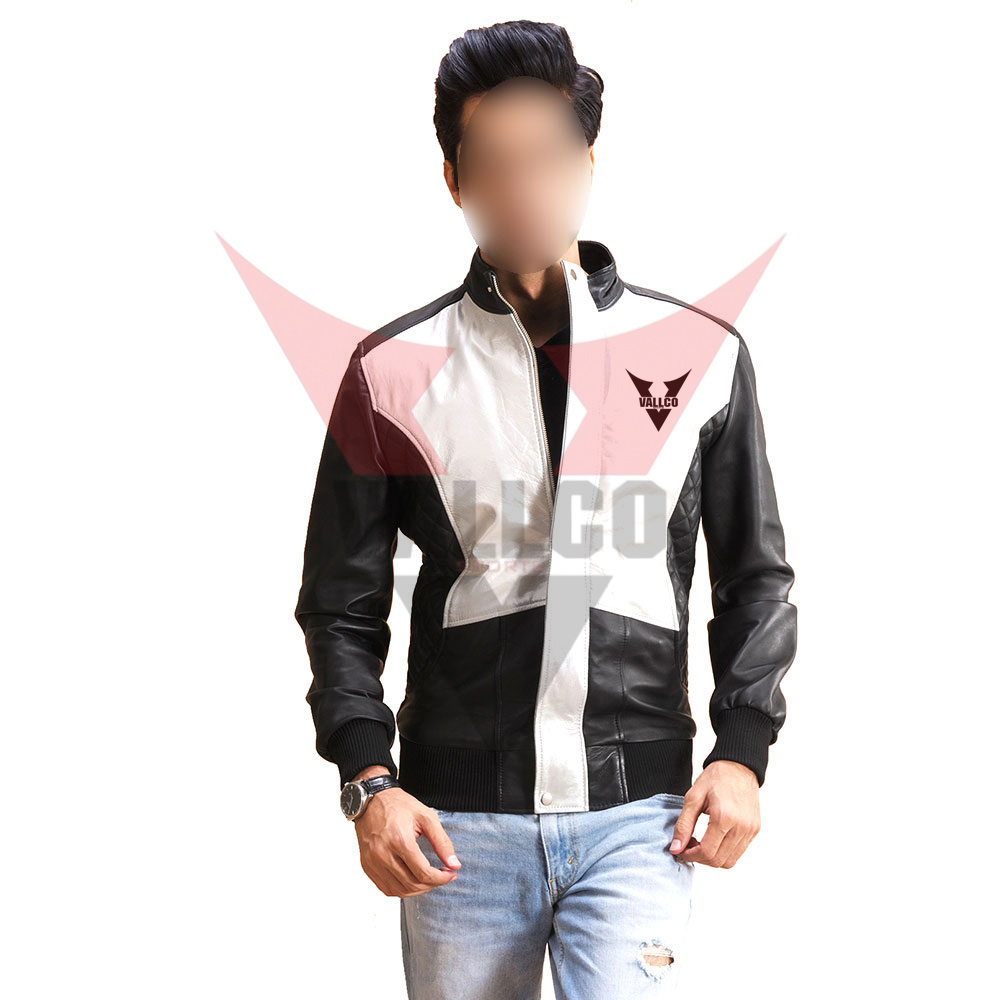 In Black And White Color Contrast Highest Quality Latest Style Men Outer Wear Leather Jackets