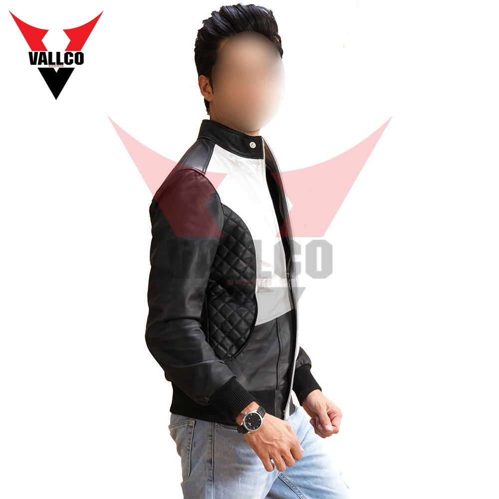 In Black And White Color Contrast Highest Quality Latest Style Men Outer Wear Leather Jackets - view 3