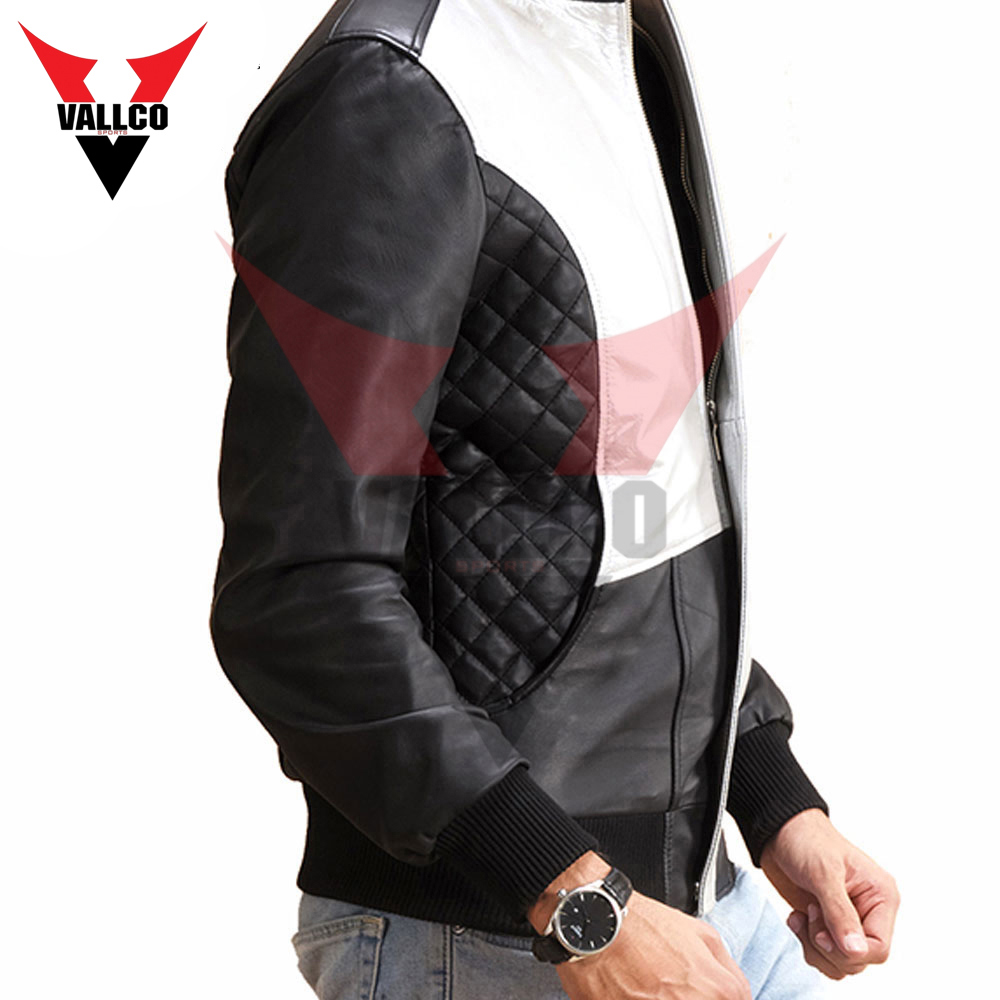 In Black And White Color Contrast Highest Quality Latest Style Men Outer Wear Leather Jackets - view 9
