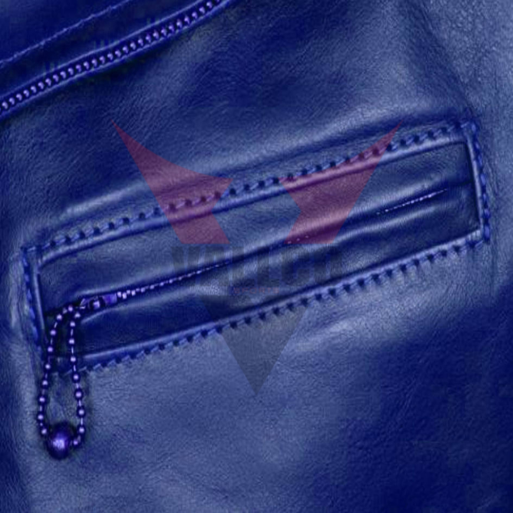 In Blue Color Color Fashion Wear Best Quality Side Zipper Style Men Casual Wear Leather Jacket - view 5