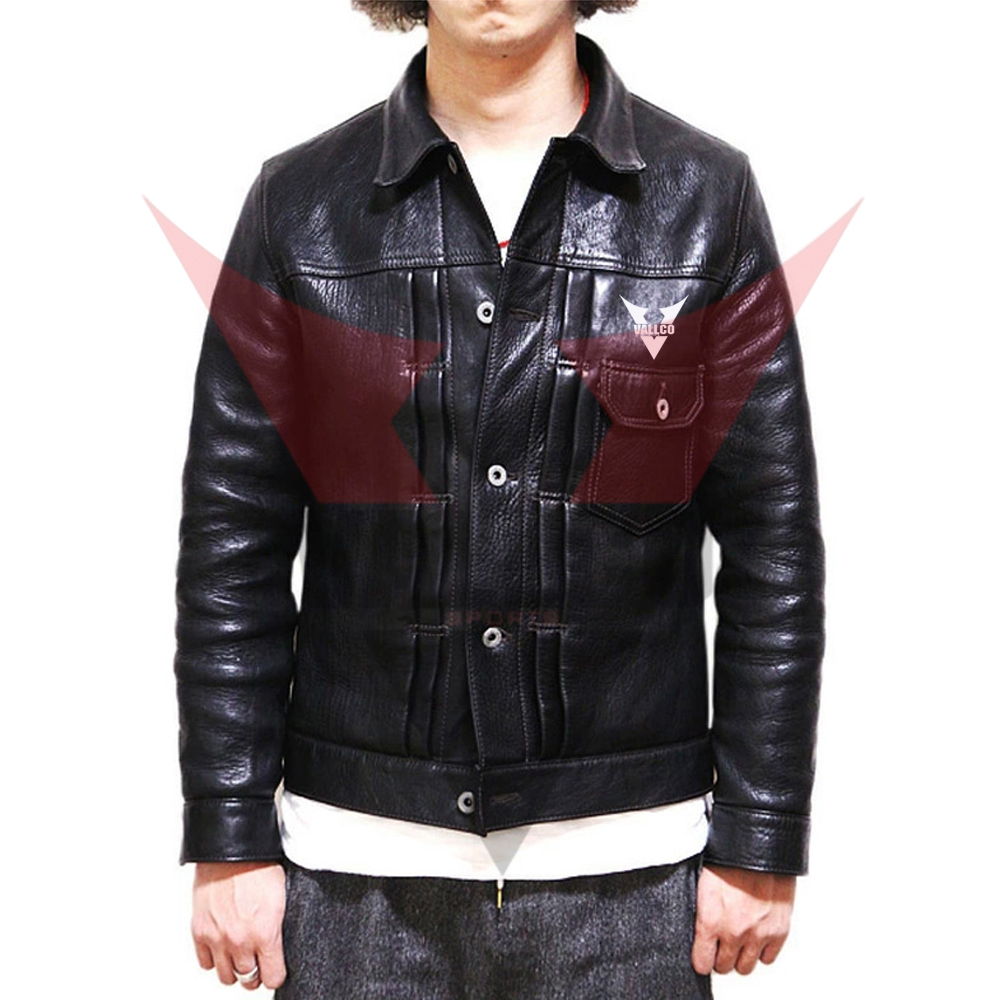 Black Solid Color Popular Product Best Quality Outer Casual Fashion Wear Men Leather Jackets