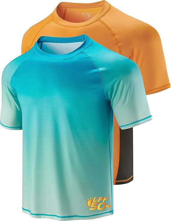 Men's UV Short Sleeve Swim Shirts Loose Fit Rash Guards