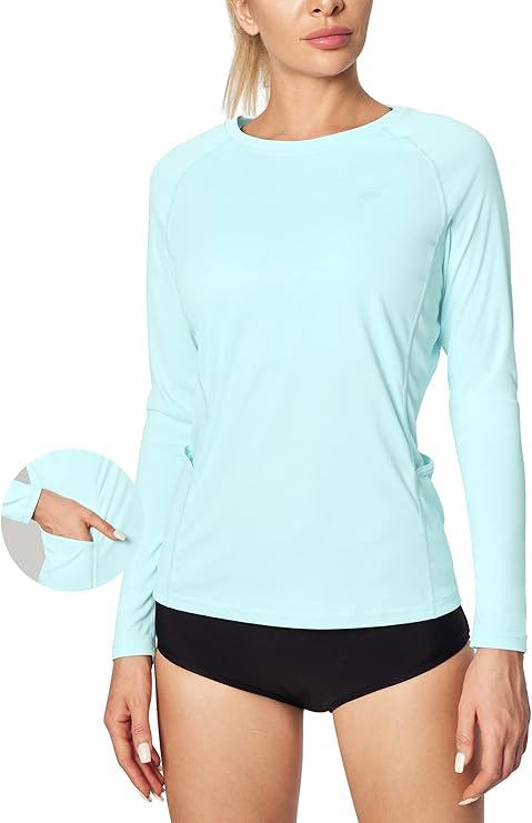 Rash Guard for Women UPF 50+ SPF UV Protection Long Sleeve Workout Tops with Pockets Dry Fit Hiking 