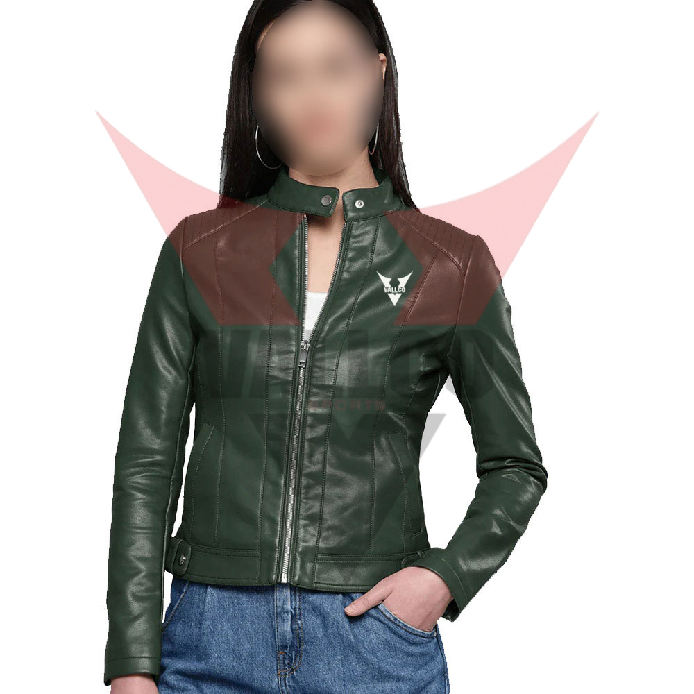Green Color High Quality Zipper Style Unique Design Breathable Women Wear Leather Jackets - view 2