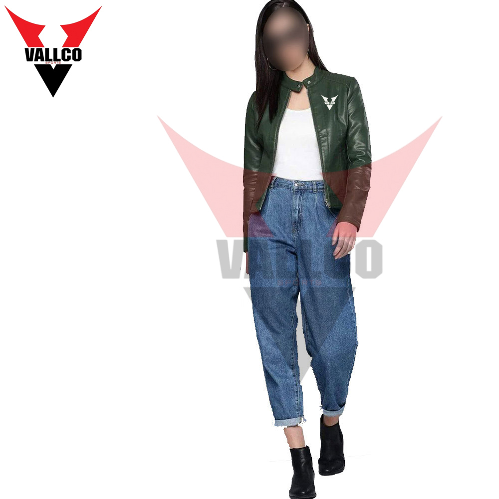 Green Color High Quality Zipper Style Unique Design Breathable Women Wear Leather Jackets - view 3