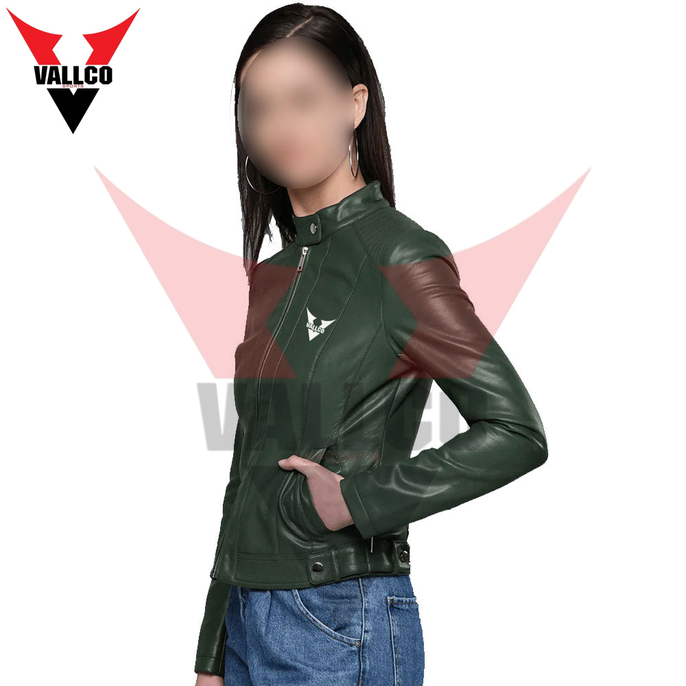 Green Color High Quality Zipper Style Unique Design Breathable Women Wear Leather Jackets - view 8