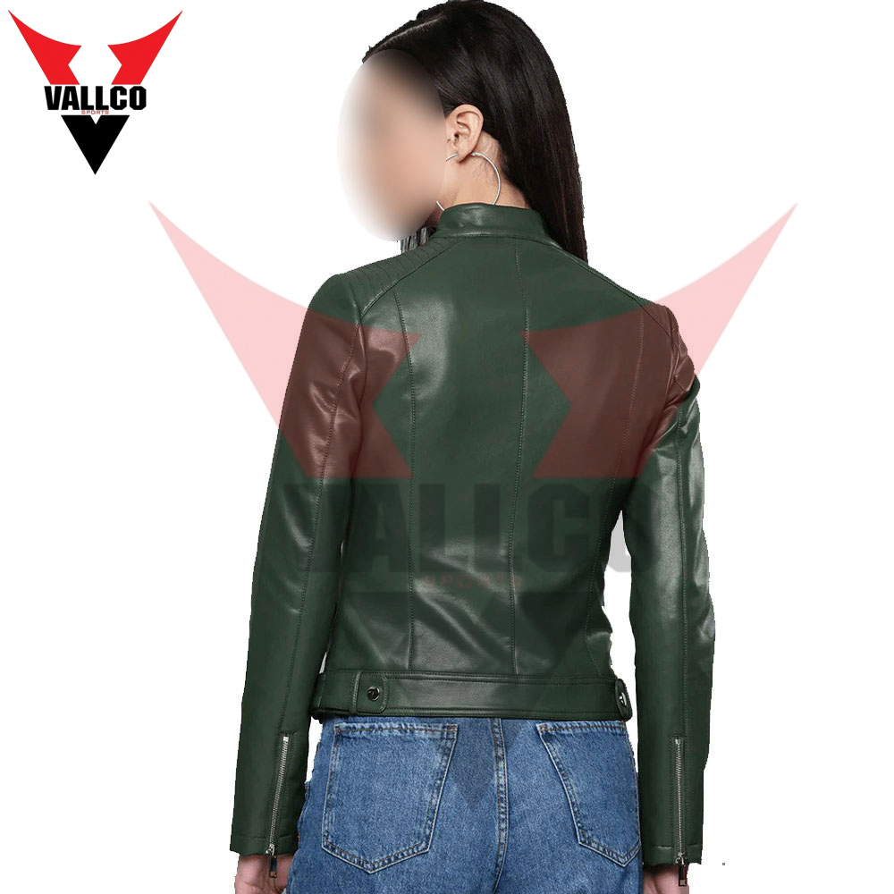 Green Color High Quality Zipper Style Unique Design Breathable Women Wear Leather Jackets - view 10