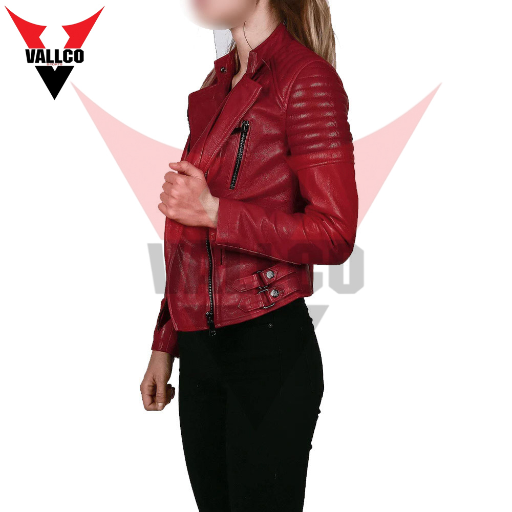 Full Mahroon Color Hand Made Factory Rate Unique Design New Adult Women Wear Leather Jackets - view 2