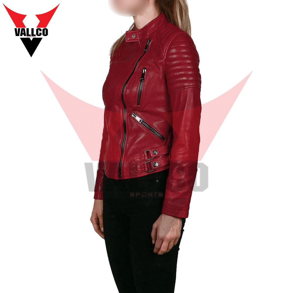 Full Mahroon Color Hand Made Factory Rate Unique Design New Adult Women Wear Leather Jackets - view 5