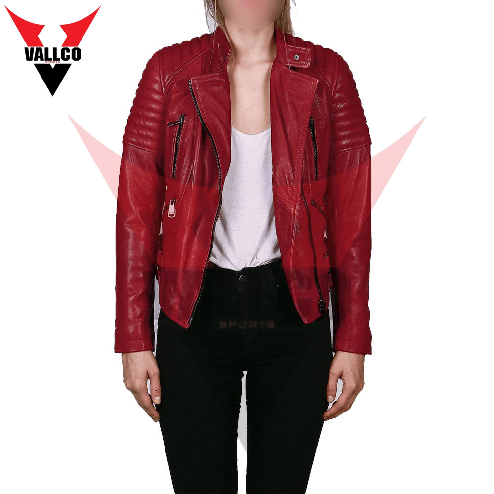 Full Mahroon Color Hand Made Factory Rate Unique Design New Adult Women Wear Leather Jackets - view 6