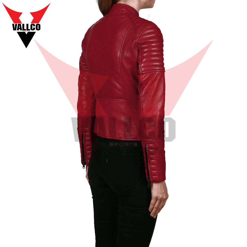 Full Mahroon Color Hand Made Factory Rate Unique Design New Adult Women Wear Leather Jackets - view 7