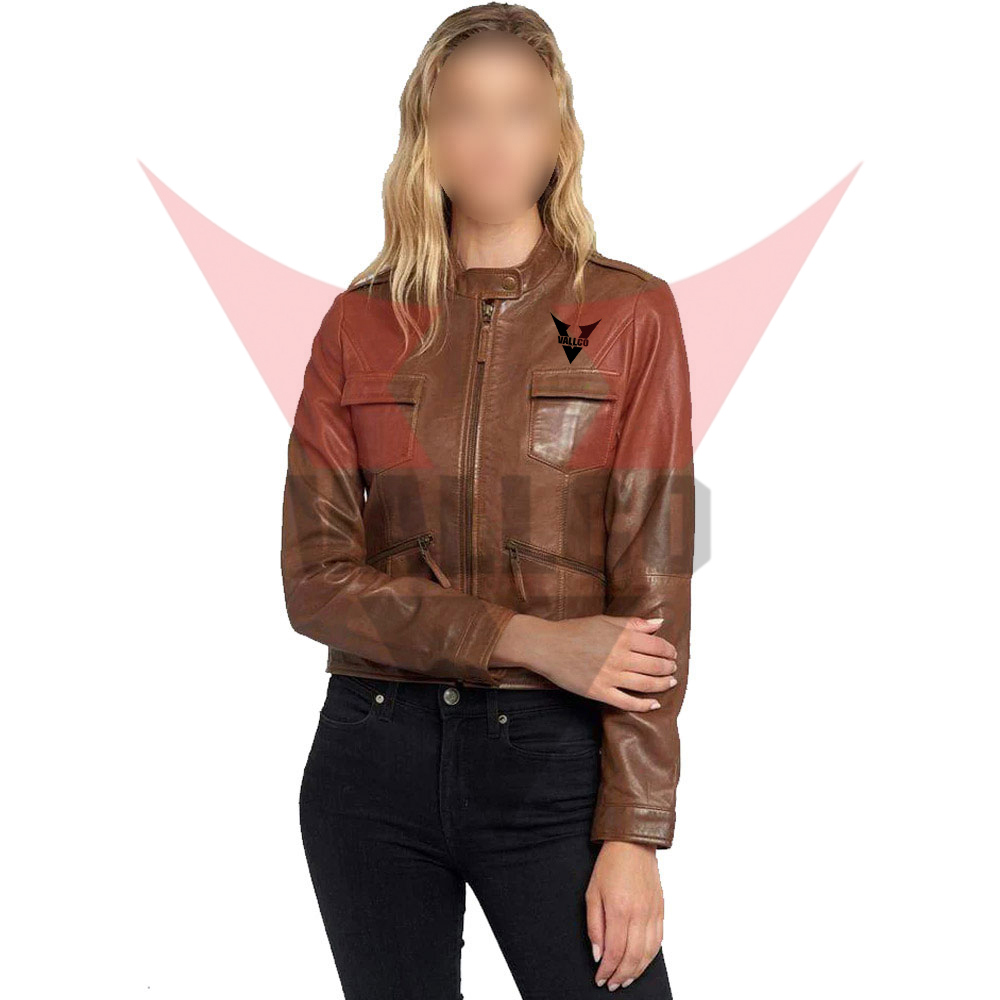 In Solid Different Contrast Color Good Selling Fully Customized Made Women Leather Jackets