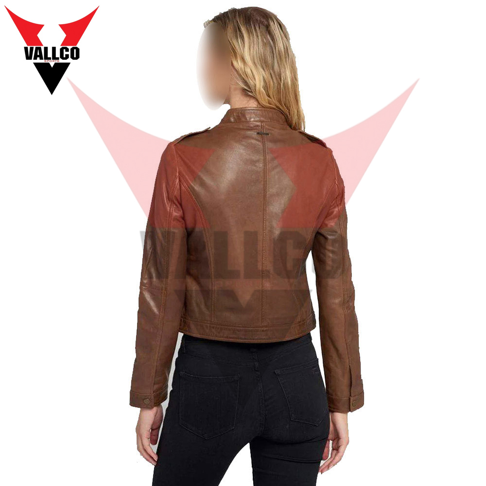 In Solid Different Contrast Color Good Selling Fully Customized Made Women Leather Jackets - view 4