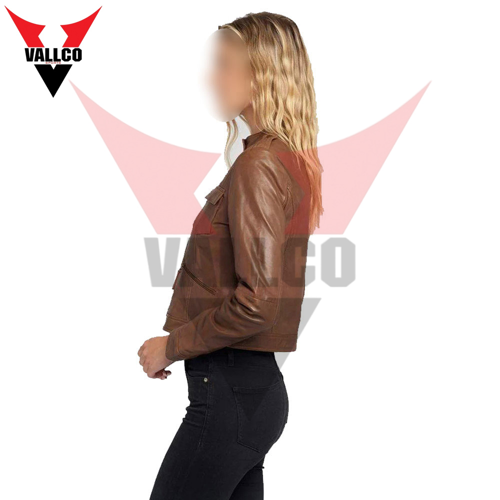 In Solid Different Contrast Color Good Selling Fully Customized Made Women Leather Jackets - view 7