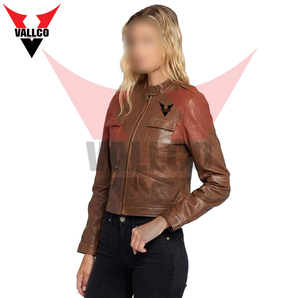 In Solid Different Contrast Color Good Selling Fully Customized Made Women Leather Jackets - view 10