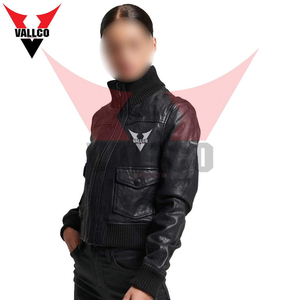 Black Solid Color Pakistan Made Highest Quality Best Supplier Women Fashionable Leather Jackets  - view 2