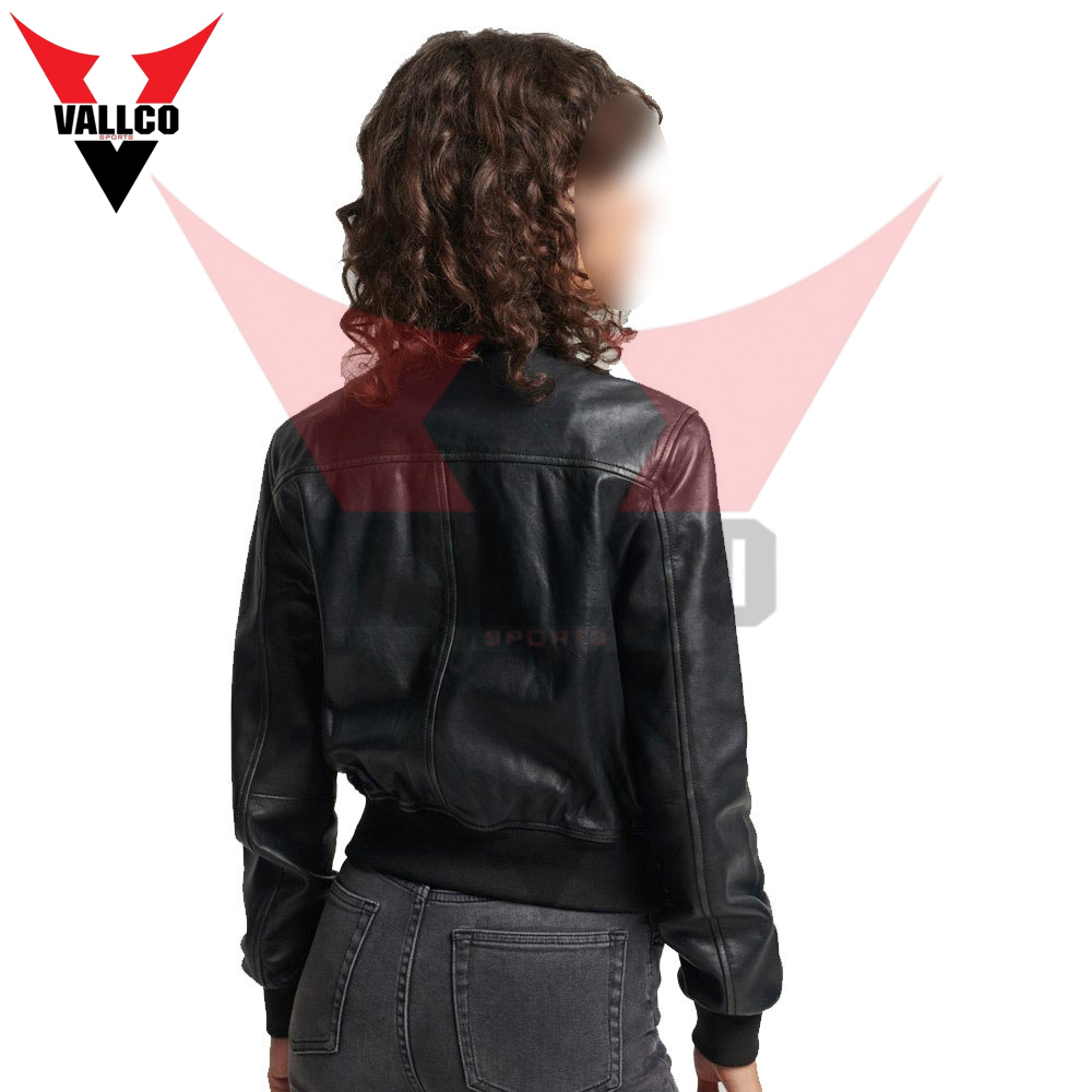 Black And Brown Color Best Selling Windproof Premium Quality Standard Collar Women Leather Jackets - view 3