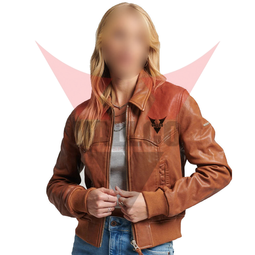 Black And Brown Color Best Selling Windproof Premium Quality Standard Collar Women Leather Jackets - view 7