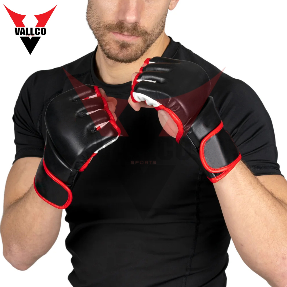 Black Red Color Highland Quality Leather Material Adult Wear MMA Training Gloves - view 10