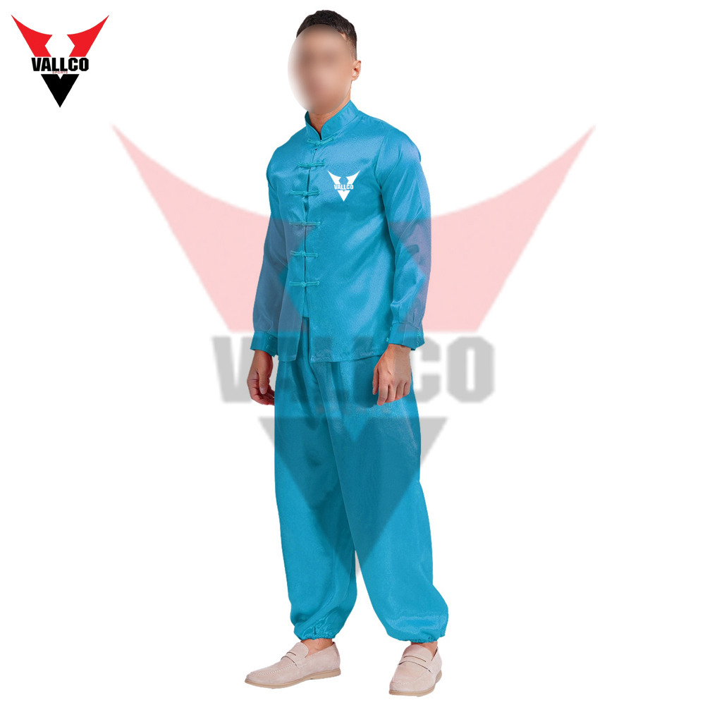 Kung Fu Uniform Shirt Suit Chinese Traditional Costume Theme Party Clothes Blue Kung Fu Uniform - view 3